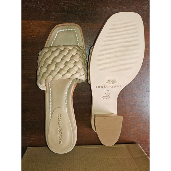 Bernardo Bethesda Woven Leather Beige Sandal Wood Block Heel Mule Womens Size 6 - Picture 6 of 7